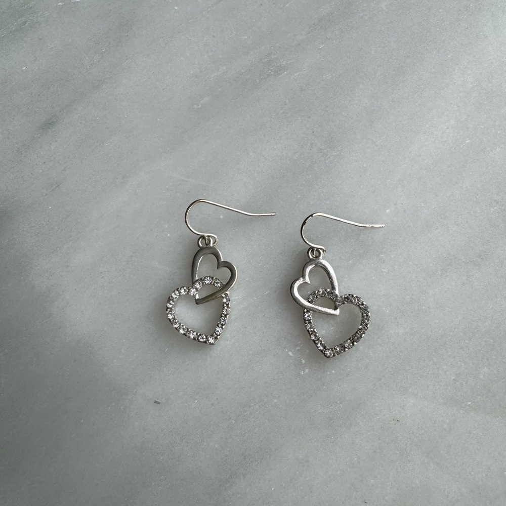Silver Heart Drop Earrings